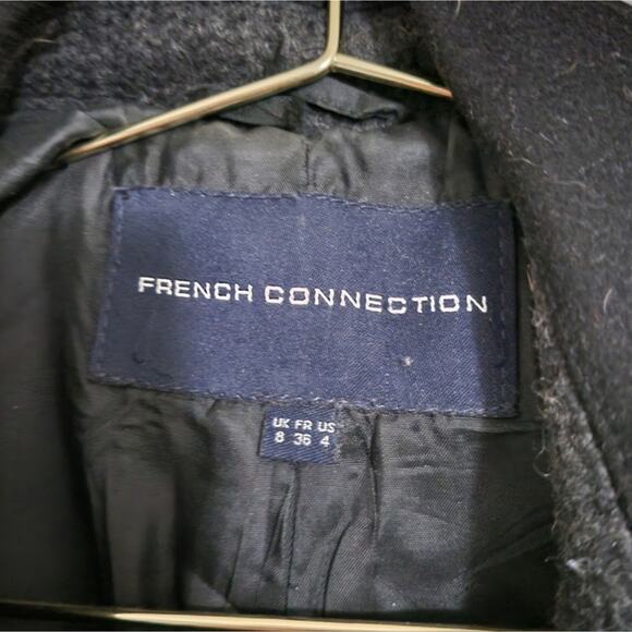 French Connection Pea coat Size 4 Wool Cashmere Black Sweater Sleeves Classic - Picture 6 of 9
